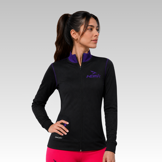 Chamarra Dama Con Bolsa Hard Running Negro/Morado Grape